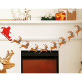 Wooden Christmas Banner Santa Sleigh And Reindeer Wood Banner Pre-Assembled Rustic Bunting Garland Sign Celebration Hanging Decorations For Xmas Party Supplies Home Decoration