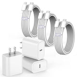 3 Pack USB C Fast Charger with 10FT USB C to USB C Cable for iPhone 17 16e 15 iPad