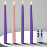 Battery-Operated Led Flickering Advent Candles, Set Of 4 With Remote Timer - For Christmas Wreath