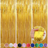 3 Pack 3.3 X 9.9 Ft Gold Foil Fringe Glitter Curtains Party Decorations, Tinsel Backdrop For Parties, Door Streamers For Birthday, Photo Booth Backdrops, Party Decor