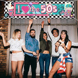 I Love the 50's Banner 1950s Rock & Roll Photo Booth Backdrop for Parties