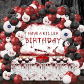 Halloween Balloon Garland with Bloody Tablecloth, Killer Birthday Banner & Balloons