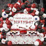 Halloween Balloon Garland with Bloody Tablecloth, Killer Birthday Banner & Balloons