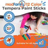 Mod Paint Sticks, 12 Pcs Washable Solid Tempera Paint For Kids, Non-Toxic Washable Quick Drying Markers For Kids By Modfamily
