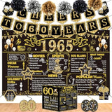 60Th Birthday Decorations For Men Women,16Pcs Back In 1965 Party Banner Decorations,Including Vintage 1965 Backdrop,Cheers To 60 Years Banner,7 Hanging Swirl,1965 Poster Anniversary Card,6 Paper Poms