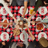 3Pcs Red And Black Buffalo Plaid Merry Christmas Party Tablecloth Decorations Supplies, Plastic White Snowflake Buffalo Plaid Sign Table Cover For Christmas Winter Holiday Indoor Outdoor Party