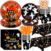 Halloween Party Tableware for Kids Birthday Baby Shower Pumpkin Ghost Plates Napkins Cups