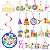 20PCS Happy Birthday Hanging Swirls with Cupcakes, Balloons & Sign for Parties