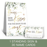 Greenery Guess How Many Kisses Bridal Shower Game - 1 Sign + 50 Cards Set, Bridal Shower Games, Bachelorette Party Night, Bridal Shower Games Ideas