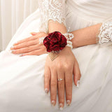 Wedding Bride Rose Wrist Corsage Red Bridesmaids Silk Wrist Flower Flowergirl Hand Floral Decor Bridal Prom Party Accessories For Women And Girls (A- Red)