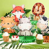 10PCS Jungle Animals Honeycomb Centerpieces for Safari Baby Shower & Wild One Party Decor