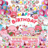 201 Pcs Birthday Party Supplies, Pink Strawberry Animal Theme Banner Backdrop Balloons