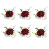 Set Of 6 Burgundy Wedding Wrist Flower Wine Red Floral Wrist Corsage Bridal Rose Leaf Hand Flowers For Bride And Bridesmaid Festival Prom Engagement