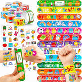 144 Pcs Back To School Party Favors - 72 Temporary Pre-Cut Tattoos & 72 Slap Bracelets - Perfect For Themed Parties, Baby Showers, Classroom Rewards & Gifts For Kids