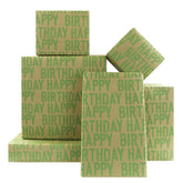 Minimal Soft Grass Green Large Happy Birthday Repeating Script Wrapping Paper 4 Sheets 27.5X19.7 Inch For Men Women Boys Girls Kids Green Enthusiasts-Brown Recycled Kraft Gift Wrap For Baby Shower Daddy Men All Birthday Occasions