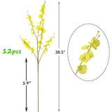 Yellow Artificial Flowers Orchids Silk Fake Flowers In Bulk, 12 Pcs (Each 38.5”), For Wedding Festive Party Home Office Decoration, No Include Vase
