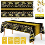 3pcs Black Gold New Year 2026 Tablecloth with Stars for Party Decor 108x54