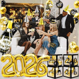 New Year’s Eve 2026 Party Supplies Kit for 100 Guests Balloons Hats Glasses Props