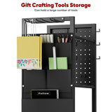 Wrapping Paper Organizer Storage With Wheels, Gift Wrap Storage Station With Ribbon And Gift Bag Storage, Rolling Craft Storage Cart With 12Pcs Slap Bands, Christmas Decor, Black