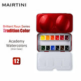 Mairtini Academy Grade Brilliant Series Half-Pan Solid Watercolor Paint Set With Iron Case 12Pcs?Essential Colors?