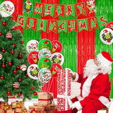 61Pcs Merry Christmas Decorations - Green Monster Door Banner & Porch Sign Hanging Banner For Outdoor Christmas Party Supplies