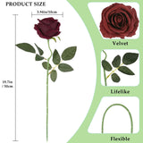 Burgundy Roses Artificial Flowers,10Pcs Real Touch Fake Velvet Roses 19.7" Faux Roses With Stems For Diy Wedding Bouquet Valentine'S Day Party Home Decoration (Burgundy)