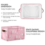 Christmas Tree Pink Storage Basket Fabric Kitchen Baskets Winter Snowflake Xmas Decorations Open Home Storage Bins Boxes Foldable Organizer Bag For Toy Book Shelf Closet Baskets 16×12×8 Inches