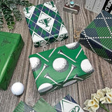 Golf Wrapping Paper For Men Boys Girls - 8 Sheets Green Elegant Gift Wrap With 4 Golf Champions Plaid Patterns For Birthday - Pre Cut& Folded Flat Design(20 X 27 Inch Per Sheet)