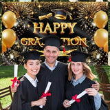 Happy Graduation Banner for Prom - Congratulations Banner - Congratulations Decorations - Well Done - We Are So Proud of You - 5x3ft (Black & Gold)