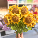 Crochet Flowers,1Pcs Knitted Artificial Wool Sunflower Red Rose For Girl Gift Wedding Bouquet Mothers Day Anniversary Valentine'S Day Women'S Day