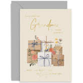 Old English Co. Special Grandma Birthday Card - Modern Floral Pattern Wrapped Gifts Design With Gold Foil - Birthday Gift For Women - Blank Inside