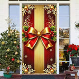 Merry Christmas Door Cover 35X71 Christmas Gift Box Present Hanging Banner Decoration Winter Holiday Bow Window Door Cover Red And Gold Stripes Ornaments New Year Party Home Wall Outdoor ?