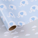 Reversible Blue Baby Shower Wrapping Paper Roll, Elephant In Blue & Cloud In Gray For Baby Shower, Baby Boy'S 1St Birthday, Newborn Party, Mini Roll, 17 Inches X 32.8 Feet