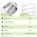 E26 13W CFL Light Bulbs T2 Spiral 2700K Soft White 900 Lumens 60W Equivalent UL Approved 3 Pack
