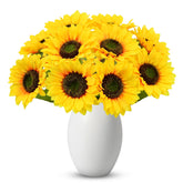 10 Pcs Artificial Sunflowers, 6 Inch Sunflowers Artificial Flowers With Stems, Faux Silk Huge Fake Flower Bouquet For Vase Decor Wedding Table Home Porch Indoor Outdoor Cemetery Decoration