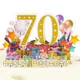 70Th Birthday Pop Up Card For Women And Men – 3D Sparkling Gold 70 With Balloons, Milestone Birthday Greeting Card With Envelope And Blank Note