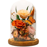Eternal Flower With Butterfly: Big Flowers Big Love-Elegant Flower In Glass Dome-Thanksgiving, Christmas, Mom Gifts For Her-Flowers For Delivery Prime-Floral Arrangements (Orange)