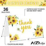 Sunflower Thank You Cards Bulk 36 Pack Thank You Notes With Matching Seal Stickers White Envelopes Watercolor Summer Floral Greeting Cards For Wedding Baby Shower Bridal Birthday Party