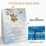 Don'T Say Baby Clothespin Game Sign (1 Sign + 50 Mini Clothespins), It'S A Boy Blue Rose Bear Balloon Baby Shower Game, Baby Shower Decoration Set 1 (Pink)