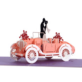 Wedding Car Pop Up Card, 3D Bride And Groom Driving Away, Handmade Anniversary Wedding Greeting Card For Couple Husband Wife, 6X8 Inch, Premium Italy Paper