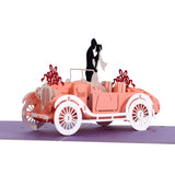 Wedding Car Pop Up Card, 3D Bride And Groom Driving Away, Handmade Anniversary Wedding Greeting Card For Couple Husband Wife, 6X8 Inch, Premium Italy Paper