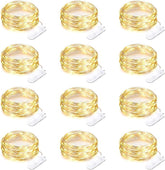 12 Pack Battery Operated Fairy Lights 7FT 20 LED Warm White Waterproof Silver Wire String Lights for Bedroom Wedding Party Decor