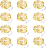 12 Pack Battery Operated Fairy Lights 7FT 20 LED Warm White Waterproof Silver Wire String Lights for Bedroom Wedding Party Decor