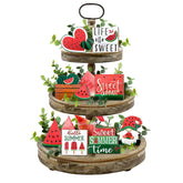 Summer Tiered Tray Decor, Farmhouse Watermelon Tray Decorations, Hello Summer Sweet Watermelon Gnome Wooden Signs, Rustic Summer Home Decor For Table Mantel Office Holiday Party