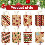 24Pcs Christmas Kraft Gift Bags 8 Styles Xmas Wrapping Paper Bags Medium Size Xmas Gift Bags With Handles Reusable Goody Treat Bags Bulk For Holiday Party Favor Supplies