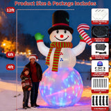 12Ft Christmas Inflatables Snowman Outdoor Decorations, Giant Christmas Blow Up Snowman Inflatable In Waving Pose With C