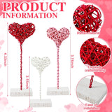 3 Pcs Valentine'S Day Heart Table Sign Decor Rattan Woven Love Tall Rustic Standing Heart Block Set For Home Farmhouse Tabletop Decoration Wedding Engagement Centerpiece, Red Pink White