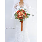 Burnt Orange Wedding Bouquets For Bride, Artificial Flowers Terracotta Bouquet For Rustic Wedding Ceremony And Anniversary