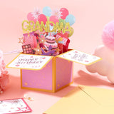 Happy Birthday Pop Up Card For Grandma, Colorful Balloons & Fireworks 3D Birthday Greeting Card With Envelope For Grandmother From Family, Creative Gift