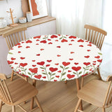 Valentines Day Round Fitted Tablecloth With Elastic Edge,Water-Resistant Wipeable Valentine'S Day Red Heart Floral Green Leaf Table Cover For 40-44" Stretch Table Cloth For Dinner Indoor Outdoor